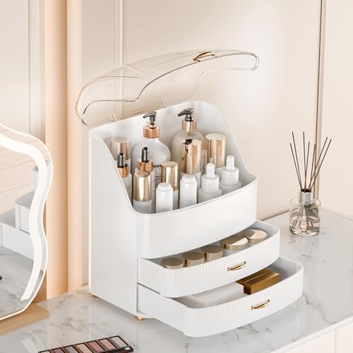 Makeup Organizer with Drawers & Transparent Lid | White