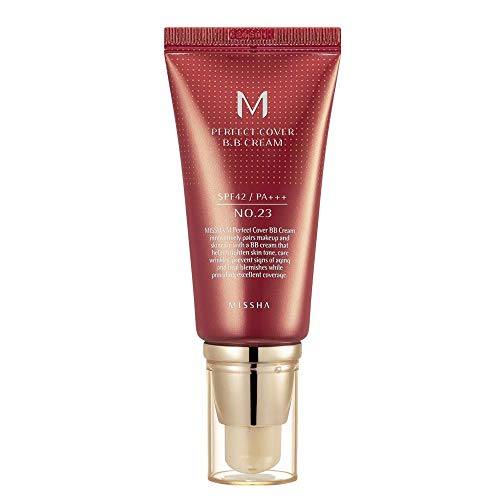 MISSHA M Perfect Cover BB Cream No.23 Natural Beige for Light with Neutral Skin Tone SPF 42 PA+++ 1.69 Fl Oz - Tinted Moisturizer for face with SPF