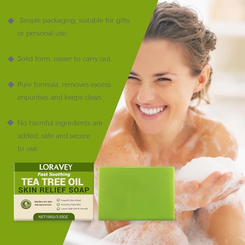 Antifungal Relief Soap Bar, Tea Tree Oil Soap, Natural Foot & Body Soaps for Healthy Skin,Relief Soap Bar Infused with Tea Tree Oil,Gentle Exfoliating Bar Soap for Men Women,3.5oz (1, 3.5OZ)