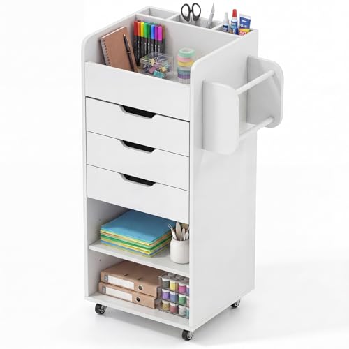 Tangkula Rolling Storage Cart with 3 Drawers & Shelves