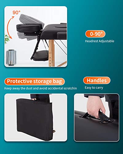 BestMassage Portable Folding Massage Bed - 28-Inch Wide, Black, 2 Folding, Height Adjustable, Lightweight Spa Table