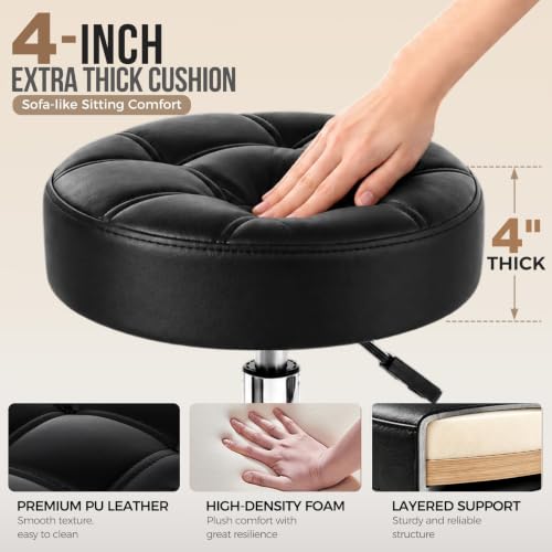 Heavy Duty Adjustable Rolling Stool with 450lb Capacity, Cushioned Seat