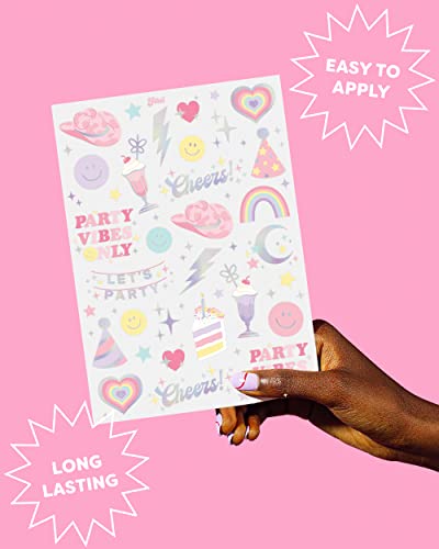 xo, Fetti Pastel Rainbow Temporary Tattoos - 50 Iridescent Foil Styles