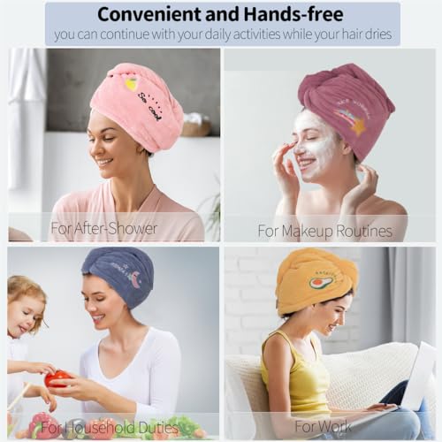 GiftPlus 2 Pack Microfiber Hair Towel Wrap for Women - Super Absorbent Fast Drying Turbans for Long, Thick, Curly Hair - Anti Frizz Hair Turban - Blue&Yellow Hair Drying Towel Wrap for Long Hair