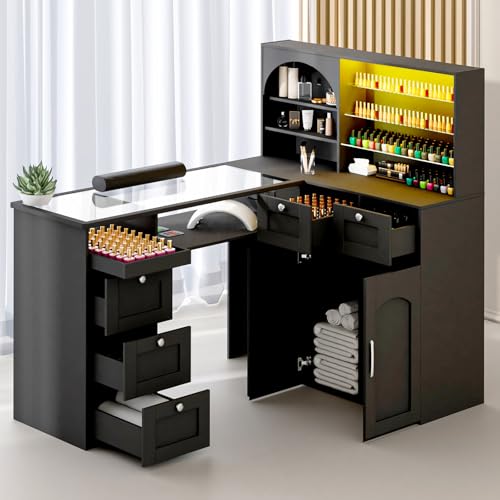 HolaiNail L-Shaped Manicure Table w/ LED Display & USB Ports