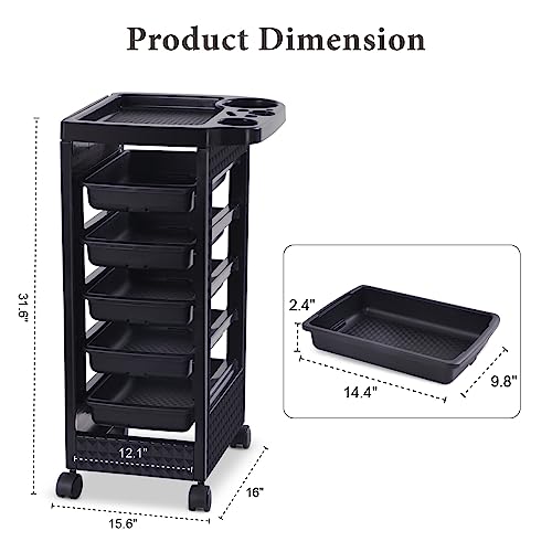 Paddie Salon Trolley Cart with 5 Drawers & Wheels