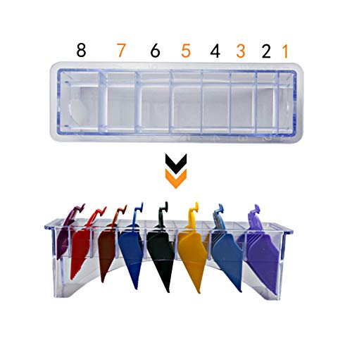 Clipper Guard Holder Organizer, Plastic Clipper Blade Holder, 8 Slots Clipper Blade Case, Transparent Limit Comb Guide for Hair Clipper Storage, 8.7 x 2.7 x 2.6in, 1Pcs