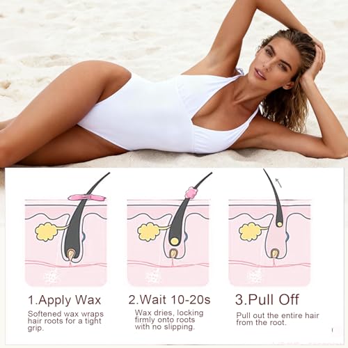 Hard Wax Beads for Sensitive Skin Hair Removal, 1.1LB Painless Pearl Waxing Beans with 20 Spatulas for Bikini, Eyebrow, and Facial At-Home Waxing for Women and Men (Cream)
