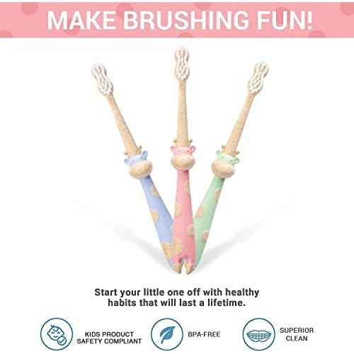 ROARex¢ç All-Natural Eco Friendly Kids Toothbrush Made from Plants - Giraffe 4-36m - Baby to Toddler - Mint/Rose - 4pk | 1% for The Planet Product
