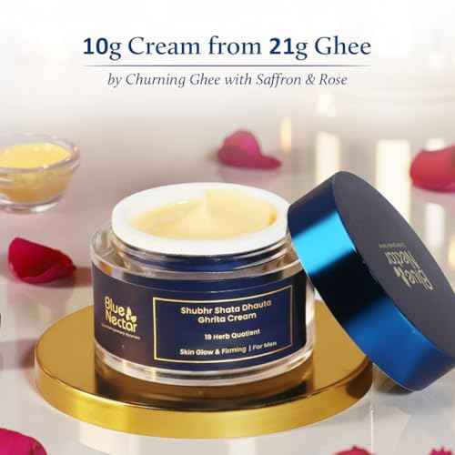 Blue Nectar Shata Dhauta Ghrita Face Cream for Men | 100 Times Washed Ghee Face Moisturizer for | Truly Natural Face Cream for Skin Firming (19 Herbs, 50g)