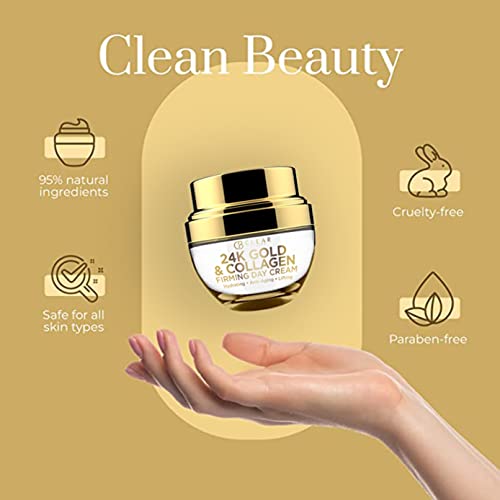 Clear Beauty 24K Gold and Collagen Daily Face Moisturizer - Reduces Age Spots, Fine Lines & Wrinkles, Lifting & Firming Day Cream - Cruelty Free Korean Skin Care For All Skin Types