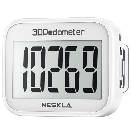 NESKLA 3D Pedometer for Walking, Simple Step Counter for Walking with Large Digital Display, Step Tracker with Removable Clip Lanyard, Accurately Track Steps for Men Women Kids Adults Seniors, White