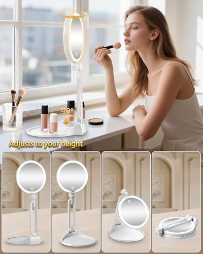 Suupvaor Travel Magnifying Makeup Mirror with Lights, Dual 1X/40X, Foldable, White - 40x Variant