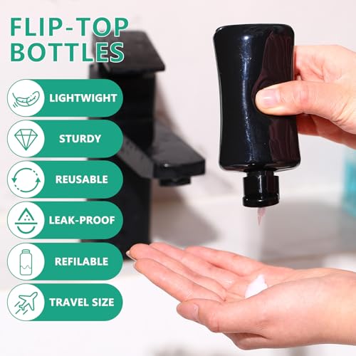 Domensi 36 Pcs Black Travel Bottles with Flip Cap Plastic Travel Size Toiletries Bottles Portable Leak Proof Squeeze Container Refillable Empty Cosmetic Containers for Liquid Shampoo Lotions (3.4 oz)
