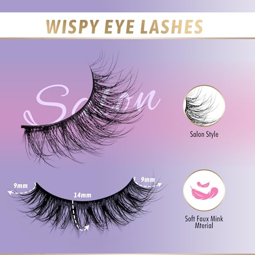 False Eyelashes Kit 7 Pairs with Lash Glue | Wispy Faux Mink Strips