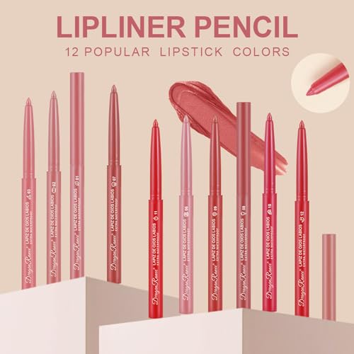 12 Colors Lip Liner Pencil Set - Waterproof Matte Lipstick