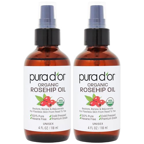 PURA D'OR Organic Rosehip Seed Oil - Hair, Face & Skin (8 oz)