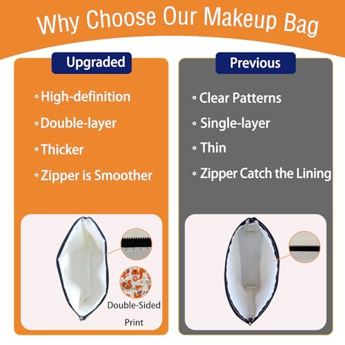 DOOX Cat Makeup Bags with Lining, Funny Cosmetic Bags Pencil Pouch - Double-Sided Print - Cute Cat Birthday & Christmas Gifts for Daughter, Sister, Women