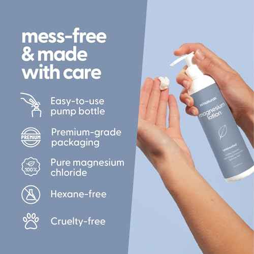 M3 Naturals Unscented Magnesium Lotion for Sleep & Leg Cramps, Suitable for Sensitive Skin, Helps with Muscle Relaxation, Soothes Tired Legs & Foot Aches and Supports Restful Nights, 8 fl oz