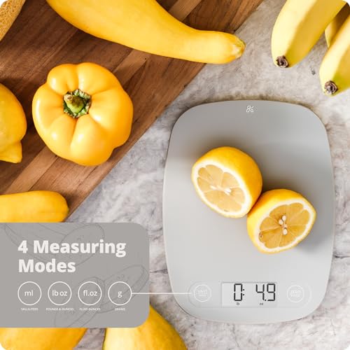 Greater Goods Digital Kitchen Scale - Cooking, Baking, Meal and Food Prep Scale, Weighs in Grams, Pounds and Ounces, Gray