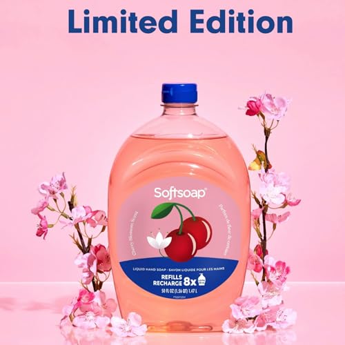 Softsoap Limited Edition Seasonal Scents | Extra Large Refill Bottles, 100 FL Oz Total, 2-50 Fl Oz Bottles for Refilling Liquid Hand Wash (Cherry Blossom)