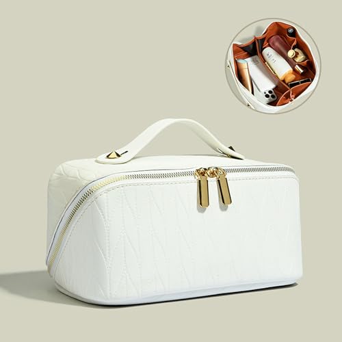 Leather Makeup Travel Bag with Dividers & Handle