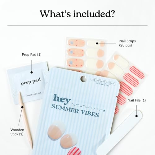 Heyhae Semi Cured Gel Nail Strips - Summer Vibes Salon Quality, 28 Strips