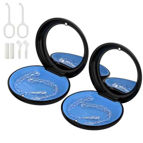 2Pack Retainer Case with Mirror, Compatible with Invisalign, Orthodontic Aligner Case with Removal Tool and Brush, Black