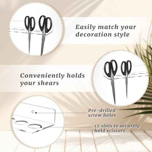 12 Slot Acrylic Wall Mounted Shear Holder Clear Scissors Holder Rack 15.75" Wide 0.12" Thick Shear Organizer with Hanging Screws for Dog Grooming Salon Hairdresser Barber storage