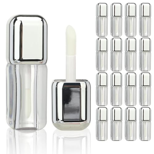 COSIDEA 16pcs Silver 5ml Square big wand lip gloss tubes for DIY lipgloss containers tubes with large doe foot applicator