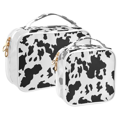 2 Pack Clear Makeup Bag, Leopard Print Cow Pattern Car Pouches For Organization Waterproof Travel Toiletry Bags For Women Girl