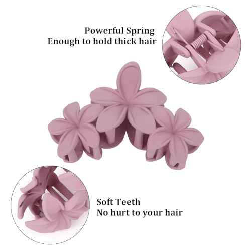 Colorful Plumeria Hawaiian Flower Hair Clips for Women - 4PCS Large Claw Clips for Thick Hair with Strong Hold, Beach Hair Accessories