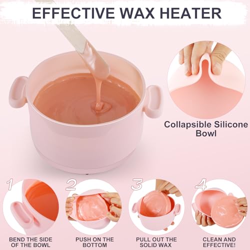 Mini Wax Warmer for Hair Removal, 16.9oz Silicone Portable Electric Wax Heater Machine for Hard and Soft Wax Beads, Easy Clean, Fast Heating for Home, Braizlian Waxing, Body, Bikini, Eyebrow, Pink