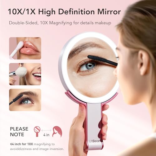LitBear Rechargeable Lighted Makeup Mirror 10X/1X Magnifying