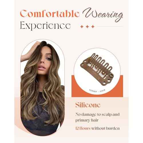 Sunny Hair Clip in Hair Extensions Straight Human Hair Clip in Extensions Remy Clip in Hair Extensions Real Human Hair Extensions Clip ins Balayage Chocolate Brown Ombre Caramel Blonde 18inch