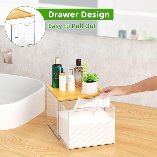 Acrylic Drawer Face Towel Holder with Bamboo Lid