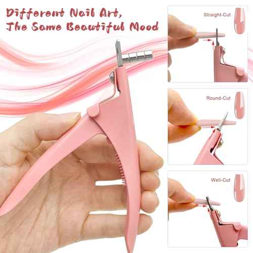 Acrylic Nail Cutter with Magnet Sizer & Length Measurement,Adjustable Stainless Nail Trimmer for Salon Home Nail Art, Professional Nail Clippers for Precise Manicures(Baby Pink)