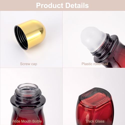 Kesell 50ml Glass Roller Bottles, Set of 2, Gold Lid
