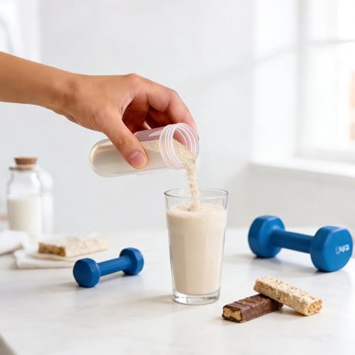 Protein Powder Travel Container Set 12 Pack ? 8x50ml & 4x100ml Leak Proof Reusable Supplement Powder Container to Go with Funnel & Labels, Portable Gym Protein Storage for Fitness, Work, Travel