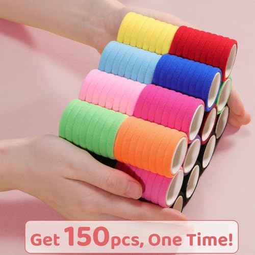 150PCS Hair Ties, IKOCO Cotton Small Hair Ties for Little Girls, Baby and Kids, Colorful Seamless Ponytail Holders