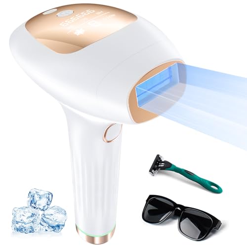 White & Golden IPL Hair Removal Device with Cooling, Painless at-Home Hair Remover for Women & Men