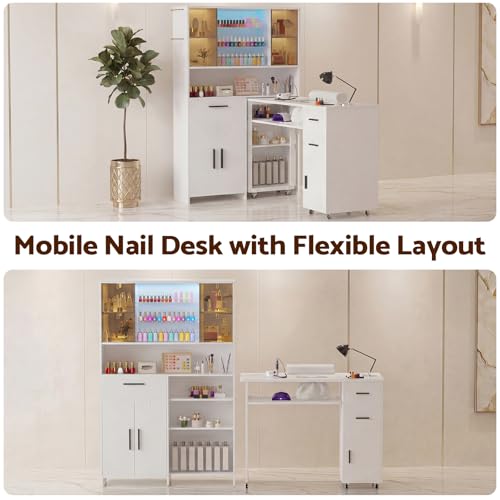 Oakvera Mobile Manicure Table w/ LED Cabinet & Dust Collector