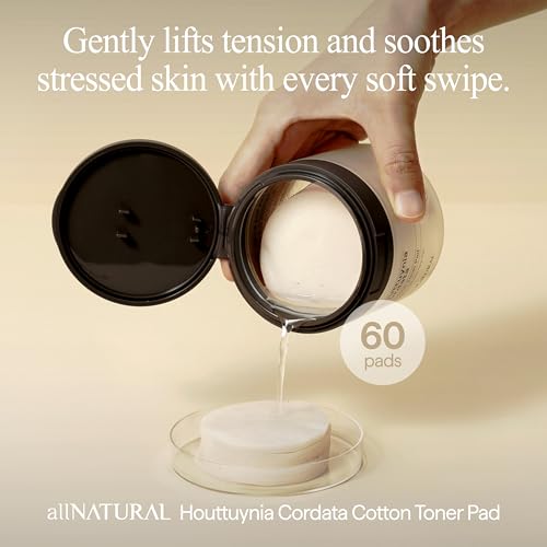All Natural Houttuynia Cordata Cotton Toner Pad ? Cooling and Soothing Heartleaf Toner Facial Pads, Gentle for Daily Use and Sensitive Skin (60pcs)