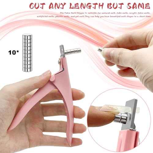 Acrylic Nail Cutter with Magnet Sizer & Length Measurement,Adjustable Stainless Nail Trimmer for Salon Home Nail Art, Professional Nail Clippers for Precise Manicures(Baby Pink)