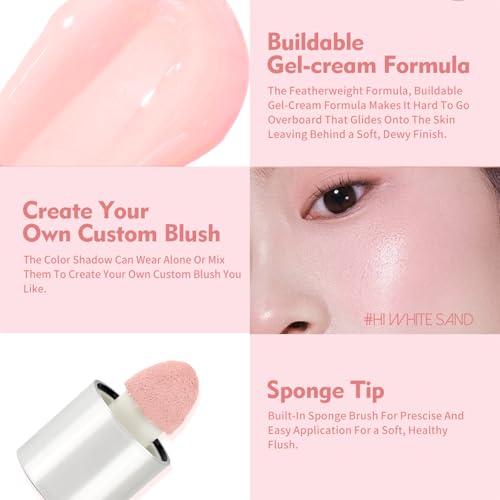 Blush Liquid Makeup Cream Stick, Blendable Cheek Weightless Watercolor Sheer Finish, Soft Peach Face Tint for Mature Skin, Easy Application Beauty Essential (H1 White Sand)