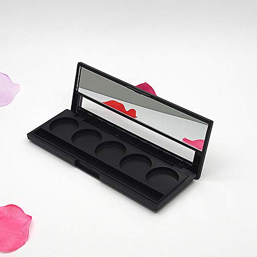 2 Pcs 5 Grids Empty Eyeshadow Palette Cosmetics Makeup Storage Container DIY Eye Shadow Palette Case with Mirror and Window for Blush Eyebrow Powder Lipstick, Inner Diameter 26mm