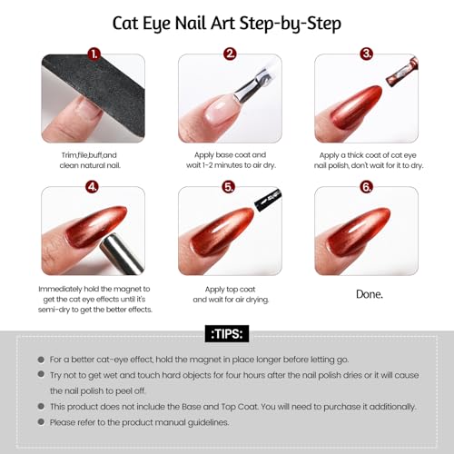 OpenLive Cat Eye Nail Polish Set - 6 Colors with Magnet Stick