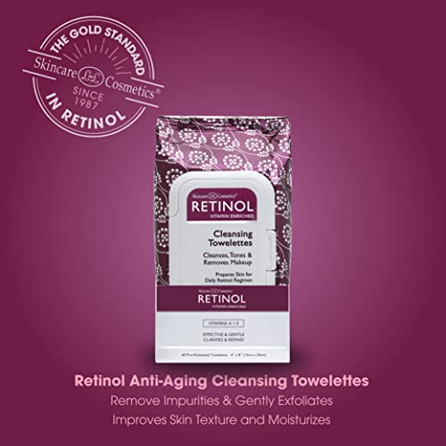 LIVAURA Retinol Anti-Aging Cleansing Towelettes ? All-in-One Cleanser, Toner & Makeup Remover in a Convenient Pre-Moistened Wipe ? On-The-Go Exfoliating, Toning & Hydrating Leaves Skin Clean