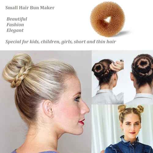 Extra Small Hair Bun Maker for Kids, 6 PCS Chignon Hair Donut Sock Bun Form for Girls, Mini Hair Doughnut Shaper for Short and Thin Hair (Small Size 2 Inch, Light Brown)