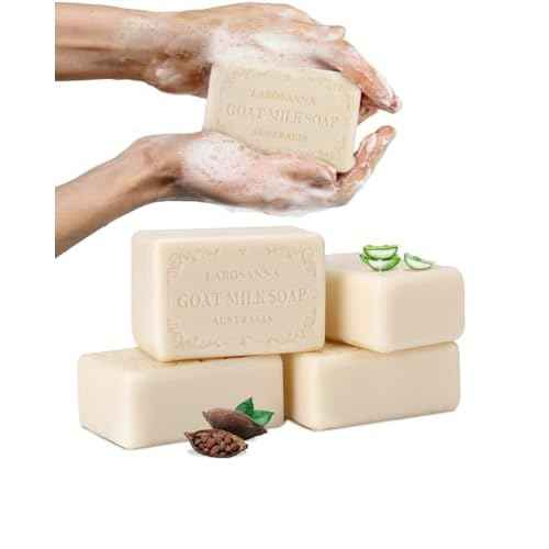 Australian Goat Milk Soap,Helps Moisturize,Smooth & Cleanse Skin,Triple-milled Bar Soap with Cocoa Butter,Aloe Vera and Pure Plant Oil,Body Soap Bars 6.3 oz for Adults & Babies,Pack of 4